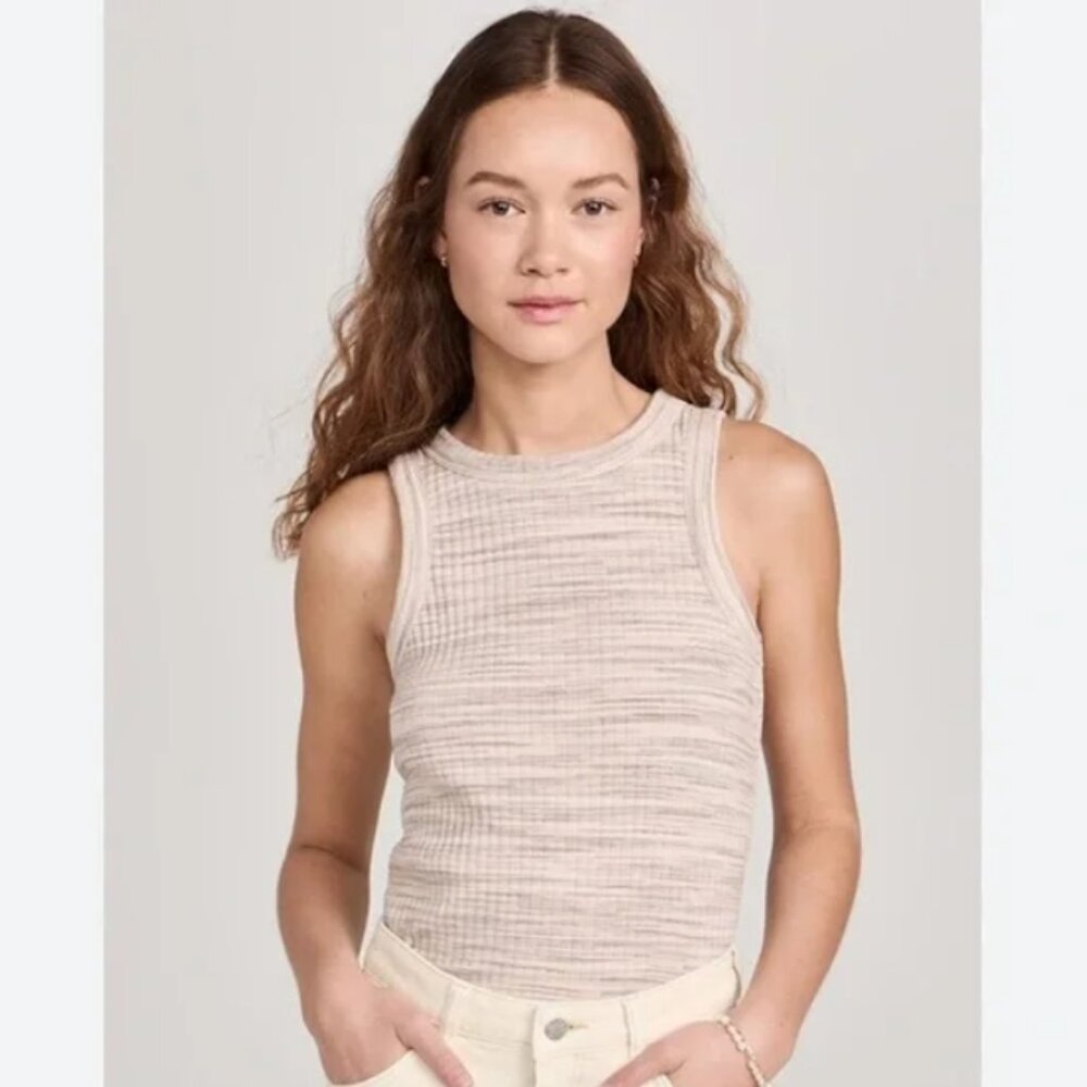 Madewell Brightside Rib Cutaway Crop Tank Peachy Spacedye Size M EUC
